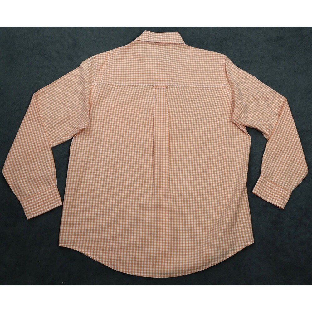 Chaps Mens Long Sleeve Button Down Shirt M Medium Orange Gingham Check Easy Care - Picture 6 of 13